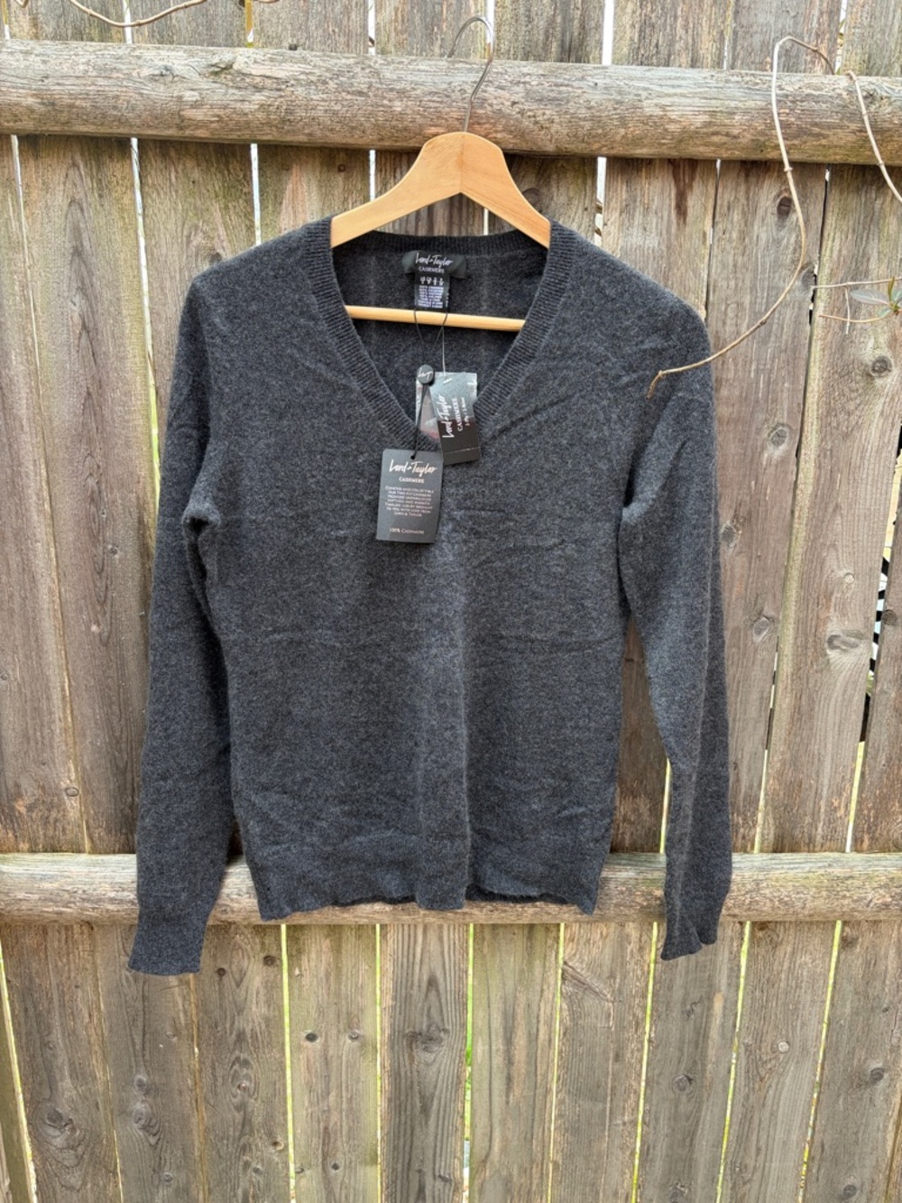 Lord & Taylor Dark Charcoal V-Neck Sweater